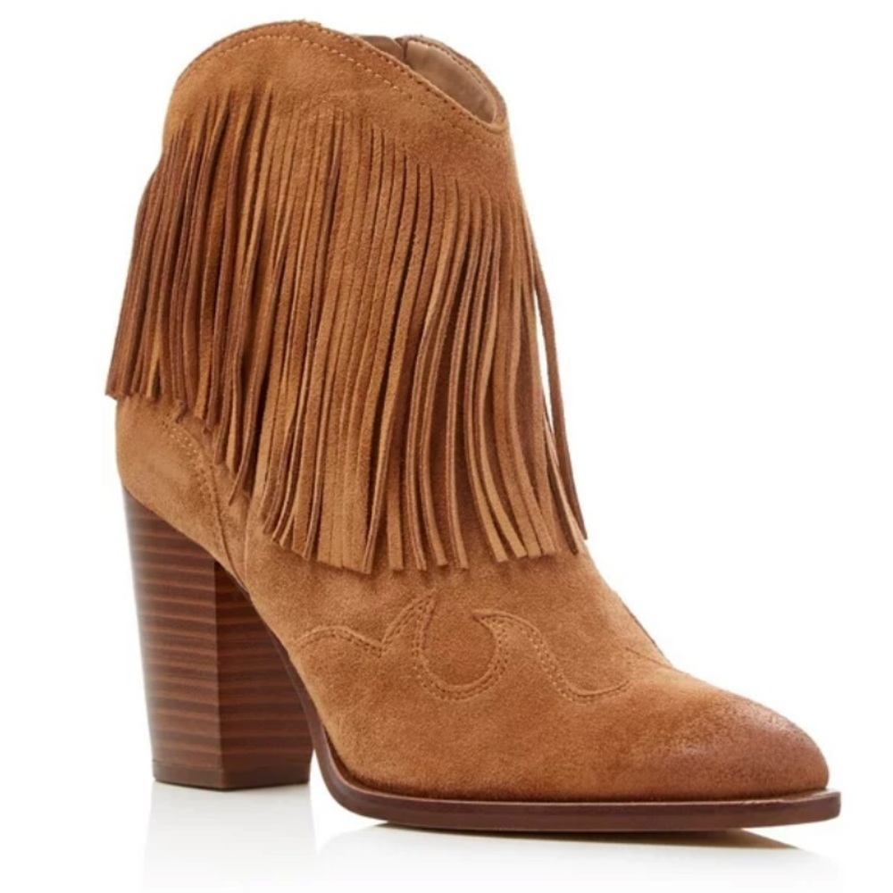 Sam Edelman Tan Suede Fringe Ankle Booties